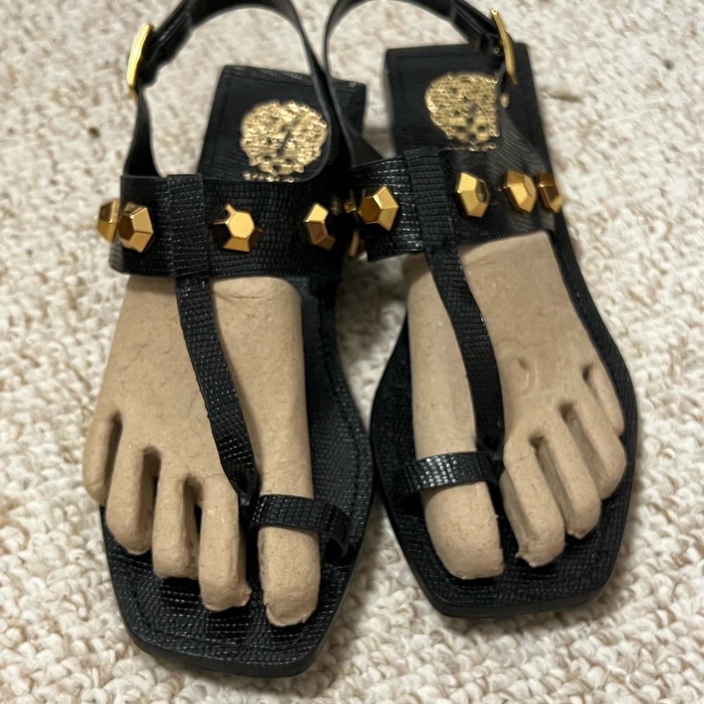 Vince Camuto Black and Gold Sandals